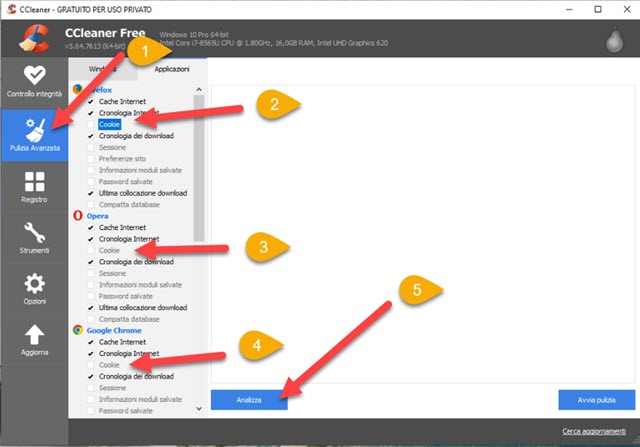 pulizia avanzata del computer con ccleaner