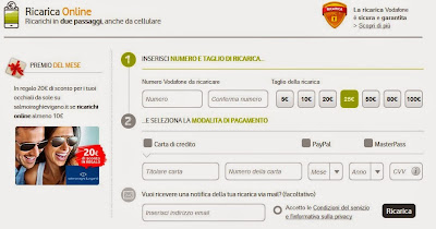 Ricarica Vodafone Online con PayPal e Carta di Credito