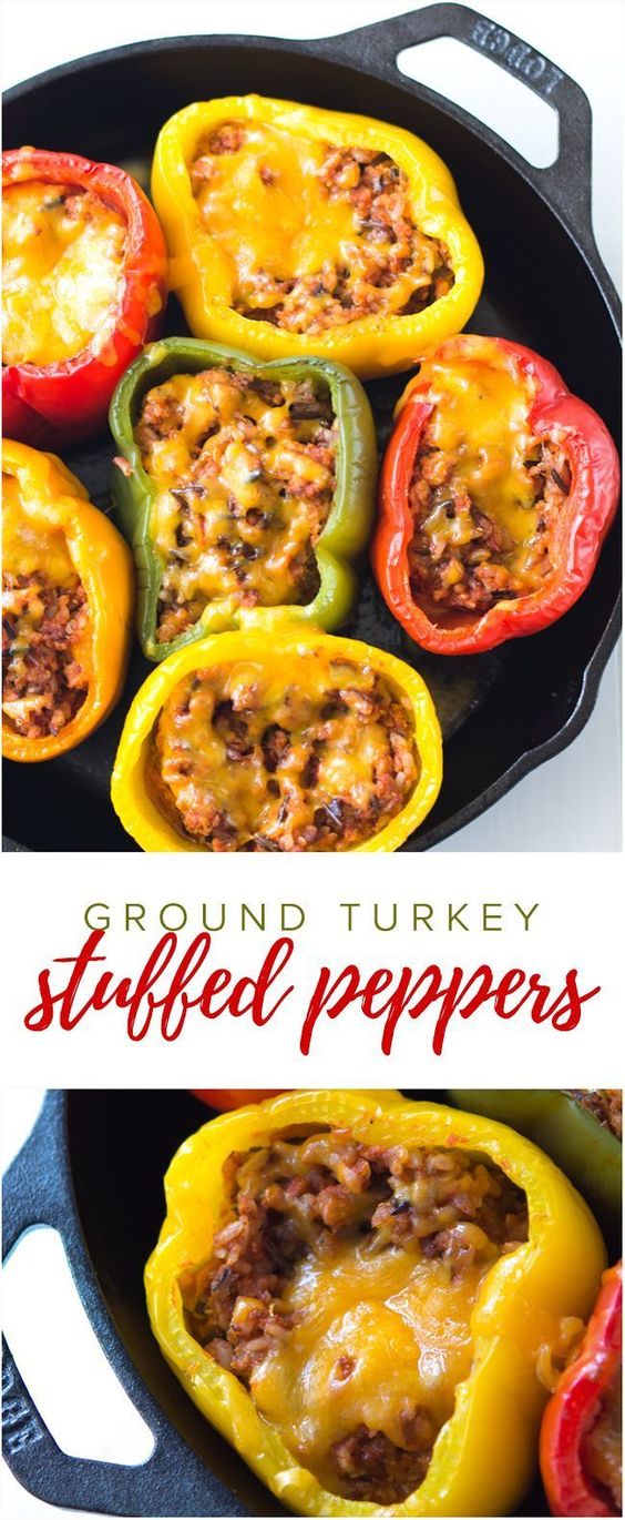 Ground Turkey Stuffed Peppers Recipe - This no-fuss stuffed peppers recipe is the perfect easy family dinner recipe. If you prefer ground beef, it's an easy swap!
