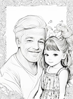 dad and girl coloring page ink drawing