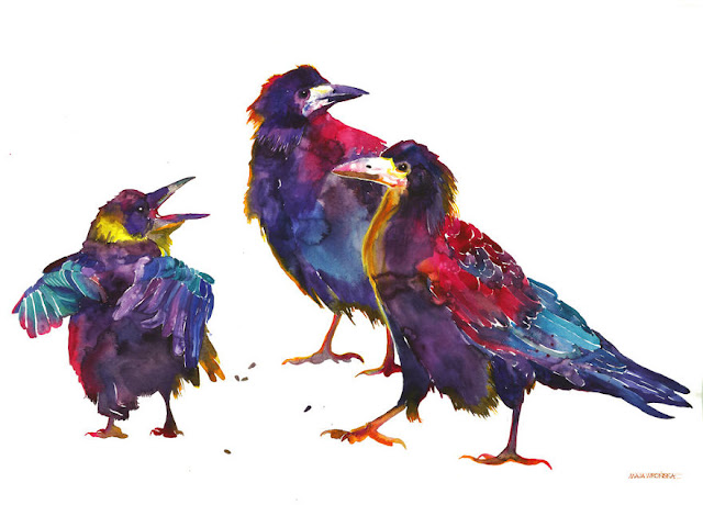 Watercolor birds painting by Maja Wronska