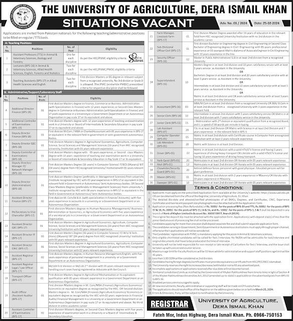 University Of Agriculture Teaching & Non Teaching Jobs 2024