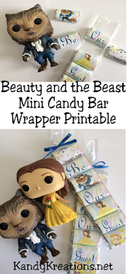 Looking for a sweet party favor for your Beauty and the Beast party? These mini candy bar wrappers are beautiful and super easy to create a great party treat, favor, or invitation when you go see the new Beauty and the Beast movie or celebrate at your Beauty and the Beast birthday party.