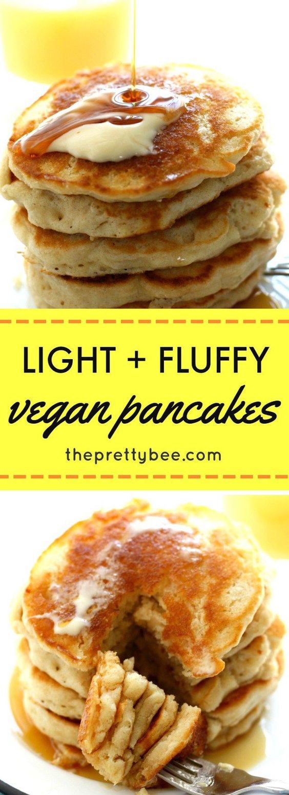 A simple vegan pancake recipe that's perfect for weekend breakfasts! These are so light and fluffy and are perfect topped with fresh fruit!