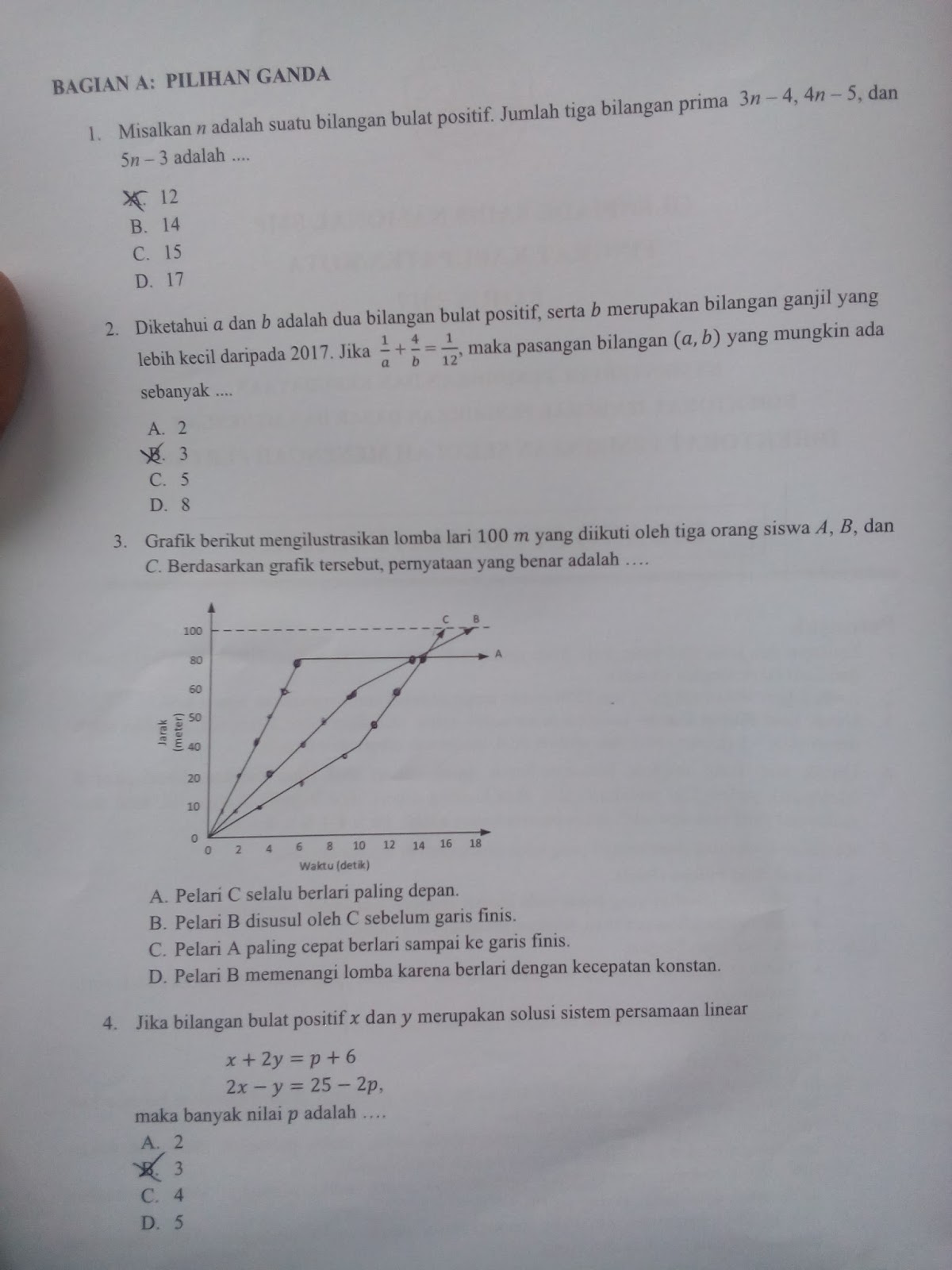 Soal dan Pembahasan OSK SMP 2017 Matematika Kunci jawaban