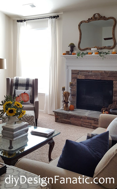 fall, sunflowers, mantel, farmhouse, cottage, farmhouse style, cottage style, family room, 