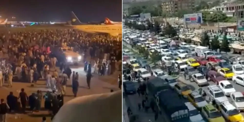 شاهد: مقاطع الفيديو تظهر مشاهد فوضوية في مطار كابول بينما تستعيد طالبان السلطة في أفغانستان والآلاف يفرون