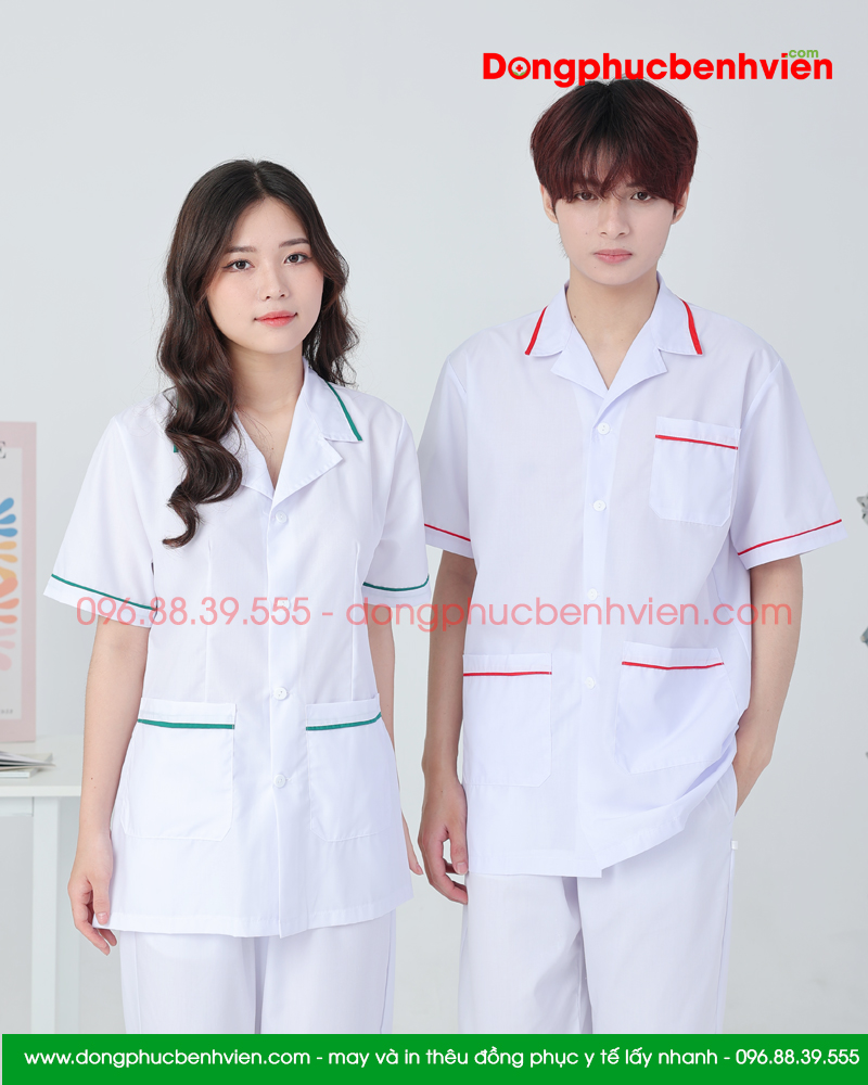 Áo blouse trắng nam nữ cộc tay, dài tay - áo blouse có viền