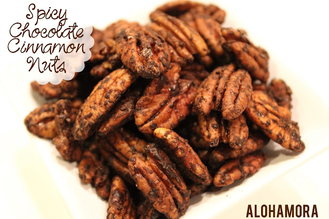 Spicy Chocolate Cinnamon Nuts aka Mexican Chocolate Nuts with no refined sugar.  This delicious snack/treat is healthy and full of protein.  Alohamora Open a Book http://www.alohamoraopenabook.blogspot.com/ gluten free, easy, 30 minutes, gift, cocoa