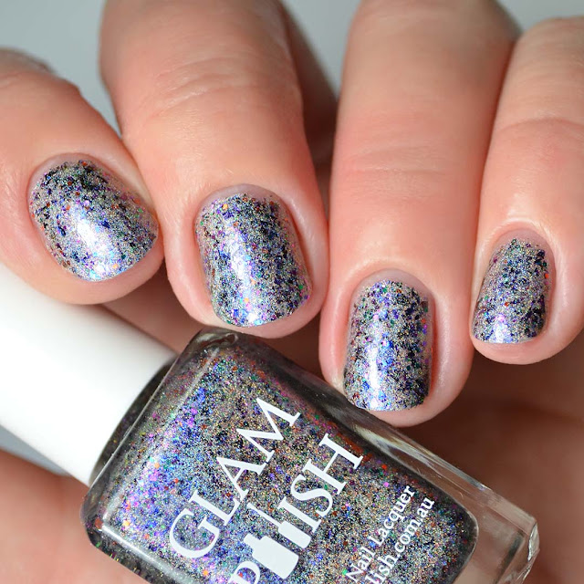 holographic nail polish with flakies and glitter swatch