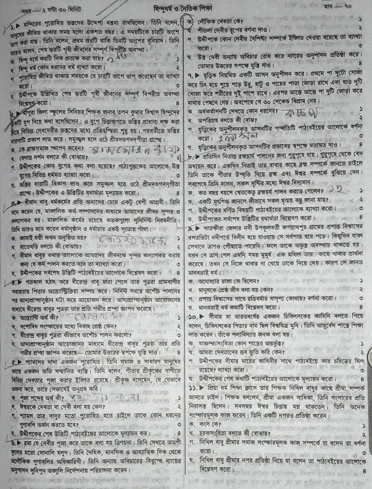 SSC Hindu Dharma suggestion, question paper, model question, mcq question, question pattern, syllabus for dhaka board, all boards