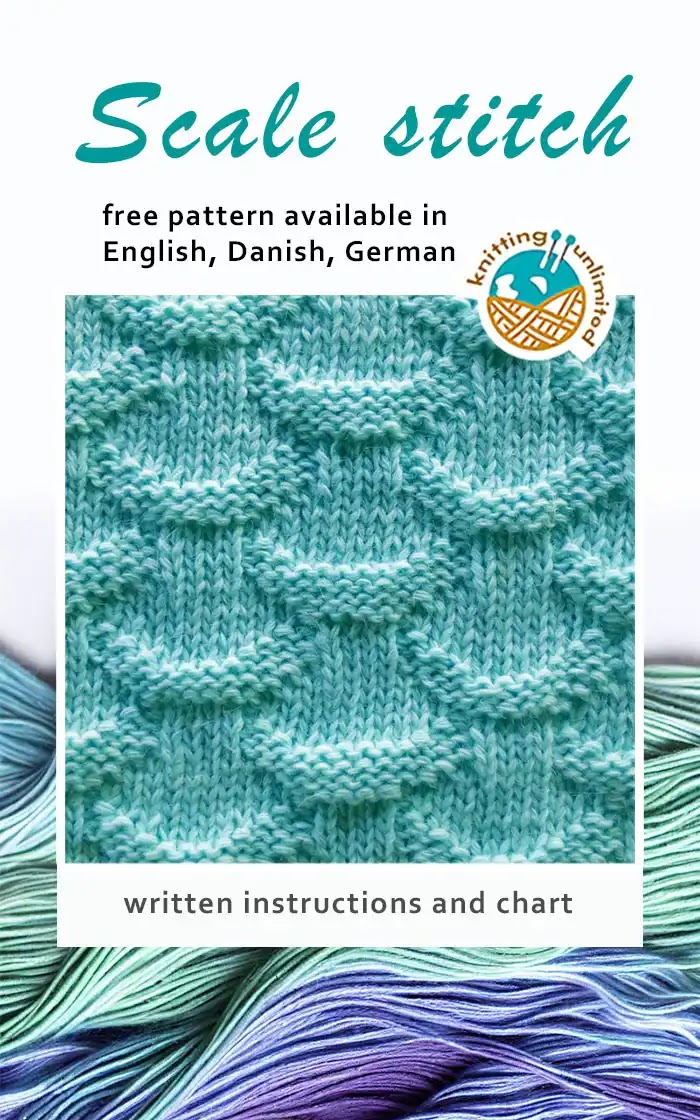 Scales stitch pattern is offered in three languages - English, Danish, and German - and all versions are available for free