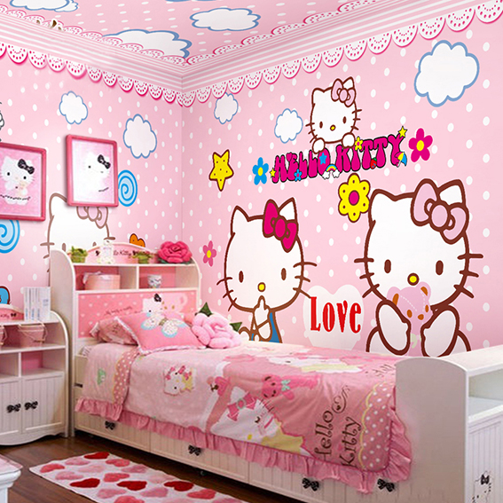 wall mural hello kitty pink wallpaper girl kid bedroom children baby wallpaper mural