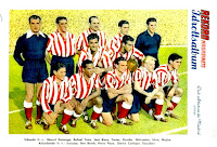 CLUB ATLÉTICO DE MADRID. Temporada 1950-51. Marcel Domingo, Tinte, Riera, Farias y Dauder (portero suplente). Silva y Mújica. Juncosa, Ben Barek, Pérez Payá, Carlsson y Escudero. REAL MADRID C. F. 3 CLUB ATLÉTICO DE MADRID 6 Domingo 12/11/1950. Campeonato de Liga de 1ª División, jornada 10. Madrid, estadio Chamartín. GOLES: 0-1: 4’, Carlsson. 0-2: 12’, Carlsson. 0-3: 15’, Ben Barek. 1-3: 19’, Pahiño. 1-4: 25’, Pérez Payá. 2-4: 63’, Molowny. 3-4: 72’, Macala. 3-5: 74’, Escudero. 3-6: 85’, Ben Barek.