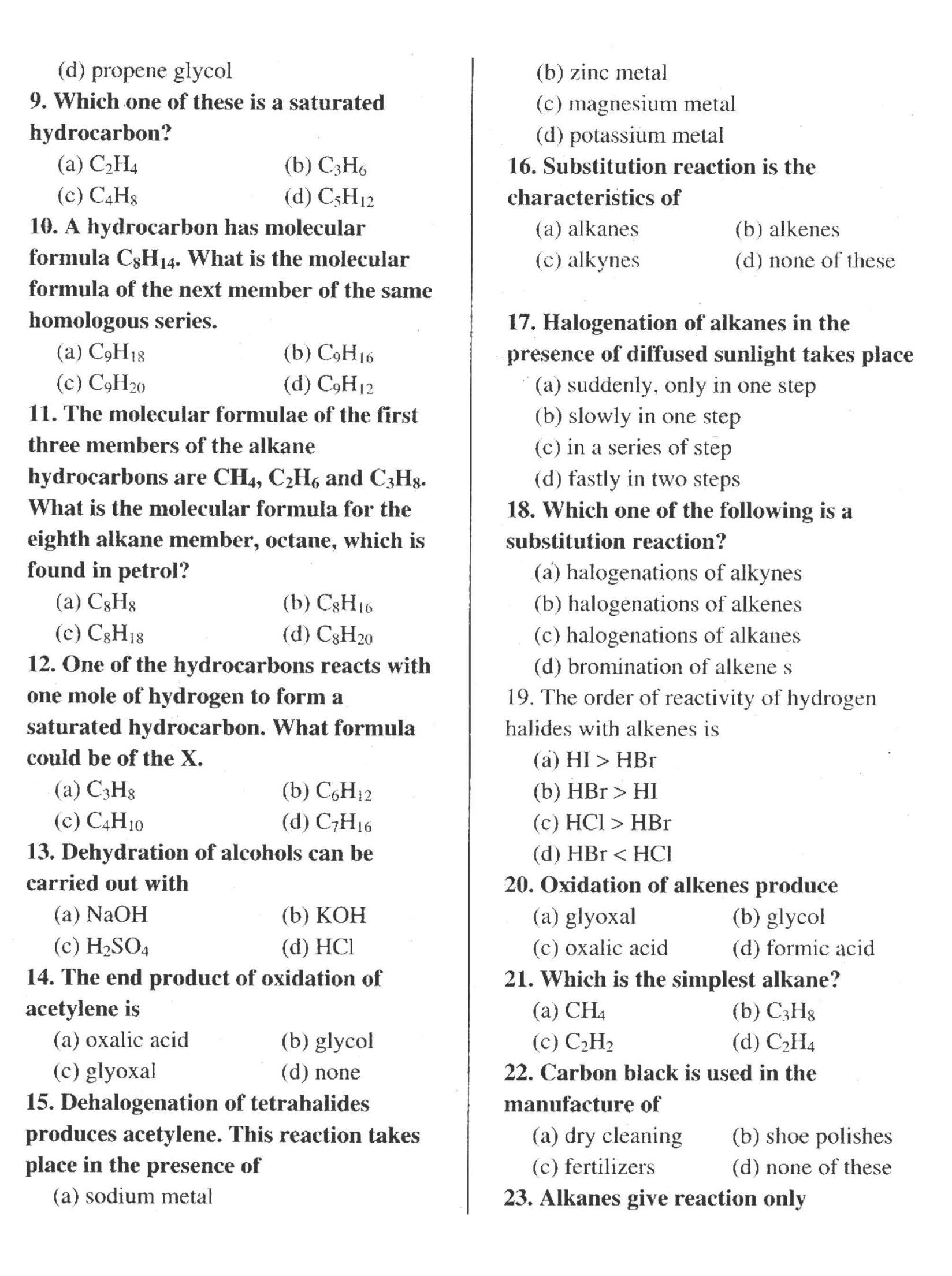 Chapter 4 Notes  10th Class Chemistry  Chapter Name: Hydrocarbons {MCQs}
