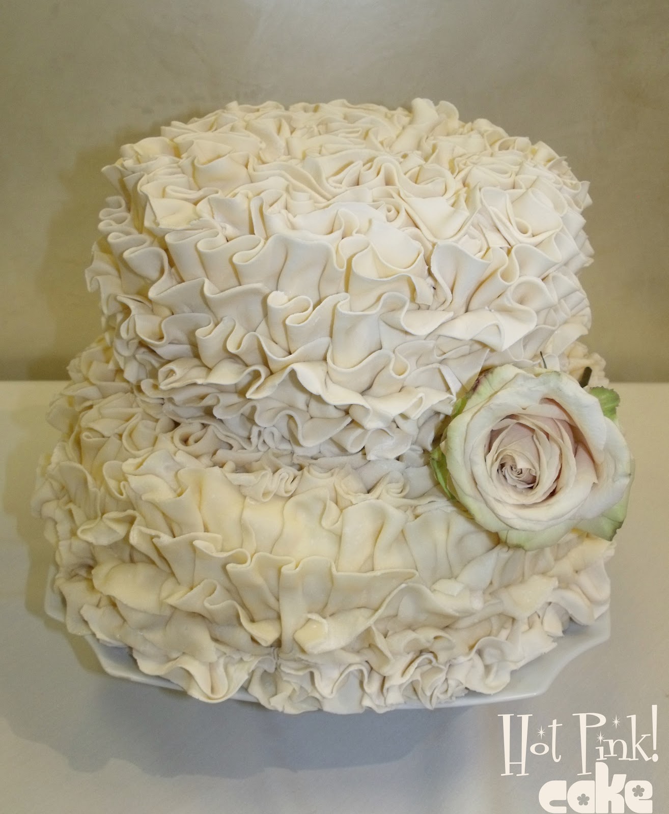 hot pink wedding cake Ruffled wedding cake with red velvet cream cheese cake