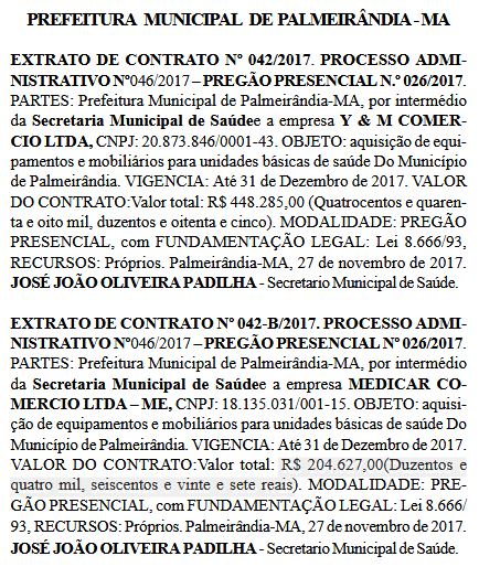 Bomba! Prefeitura de Palmeirândia vai gastar R$ 652.912,00 mil com aquisição de equipamentos e mobiliários para unidades básicas de saúde