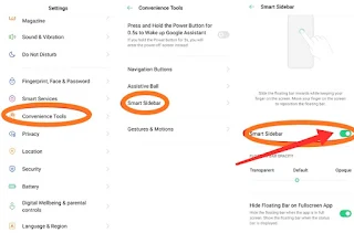 Setelan smart sidebar oppo