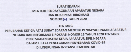 SE MENPAN RB No. 54 Tahun 2020 Perpanjangan WFH Sampai 29 Mei 2020