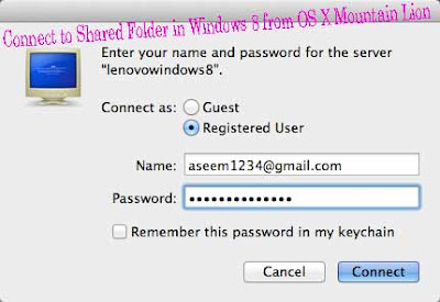 Computer Tips: Connect to Shared Folder in Windows 8 from OS X Mountain Lion 