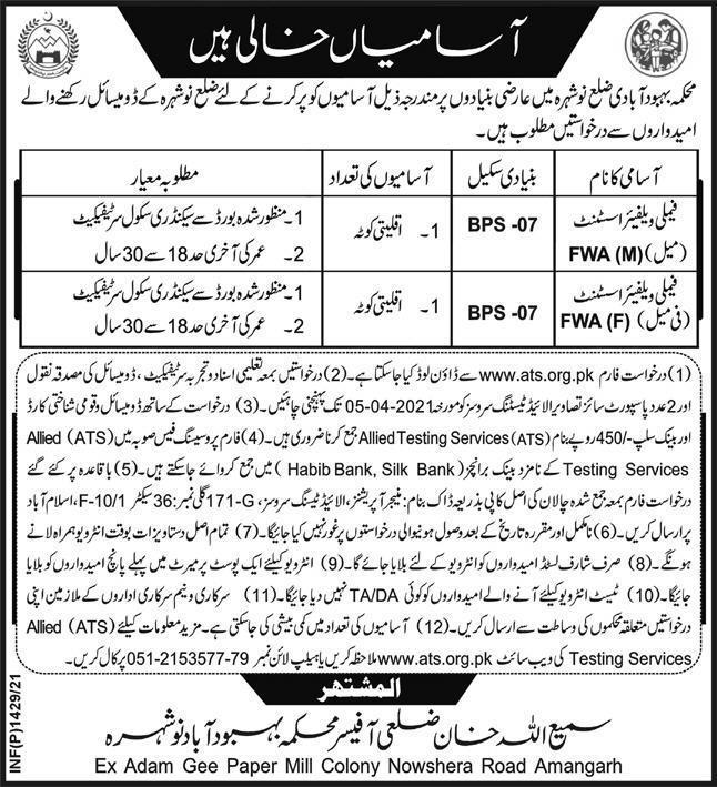 Population Welfare Department jobs 2021