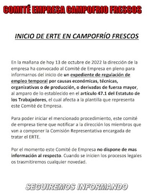 Inicio de Expediente de Regulación de Empleo Temporal (ERTE)