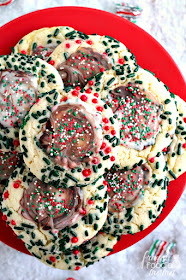 These festive 5 ingredient French Vanilla Peppermint Bark Cookies would be the perfect addition to Santa's cookie plate!