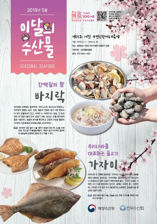 2019년 5월 이달의 수산물, 속이 꽉 찬 ‘바지락’, 씹는 맛이 일품 ‘가자미’ 선정