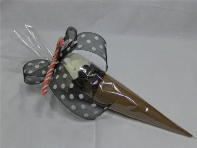 Small Clear Candy Bags on Small Length Of Ribbon   Or Tinsel Cord   Tie The Top Of The Cone Bag
