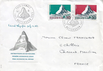 Enveloppe " 100eme anniversaire de la première ascension du Cervin" - Suisse 1965