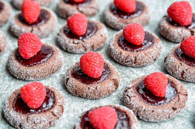 Chocolate Raspberry Thumbprint Cookies