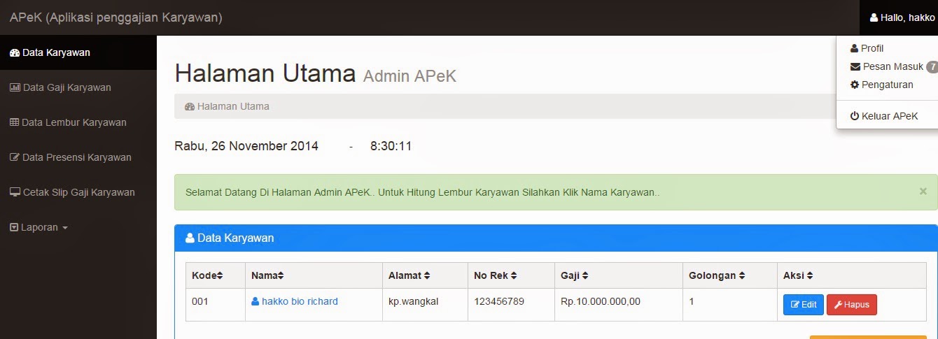 Aplikasi Penggajian Karyawan (APeK) berbasis web dengan 