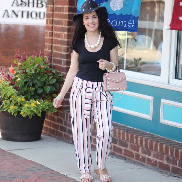 Pink, White and Black Striped Pants