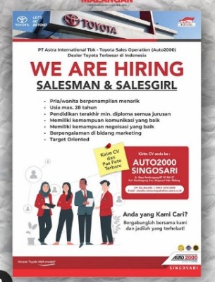 Dibuka Lowongan Pekerjaan Sales Auto 2000 Singosari Malang Oktober 2022