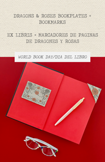 free printable, freebie, gratis, gratuito, imprimible, descarga, marcador de páginas, ex libris, dragones, rosas rojas