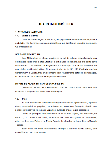 INVENTÁRIO DA OFERTA E INFRA ESTRUTURA TURÍSTICA DE SANTARÉM – PARÁ – AMAZÔNIA – BRASIL - 2010 - III. ATRATIVOS TURÍSTICOS