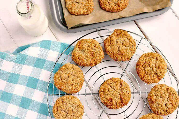 Golden Syrup and Oat Cookies on cooling rack