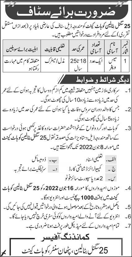 Latest Jobs In Pakistan Army Kohat 2022