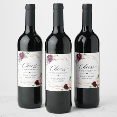  Cheers To The Wedding Modern Purple Blush Floral Wine Label