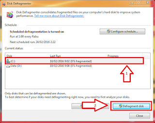 Disk Defragmenter : Pilih