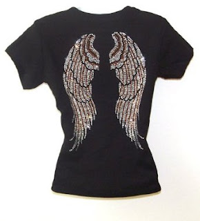 Angel Wing Rhinestone Black Womens T Shirts Top