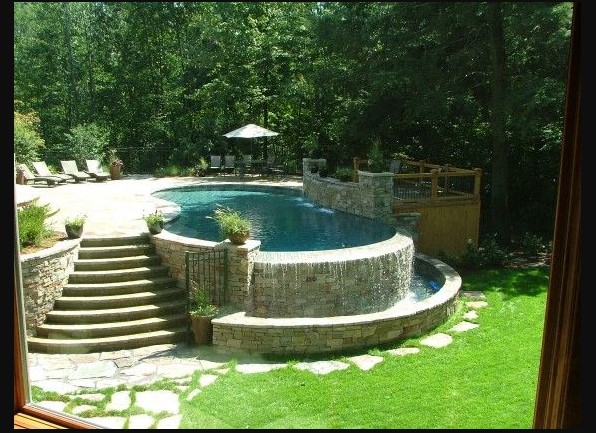 Wall Fountains Outdoor Pool with natural stones garden