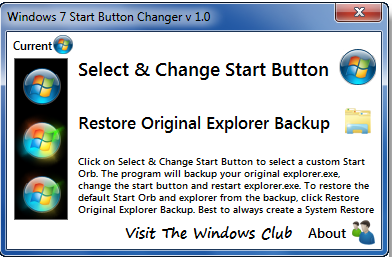 Windows 7 Start Button Changer with custom Start Buttons