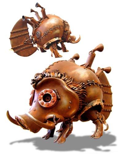 michihiro matsuoka esculturas metal animais steampunk