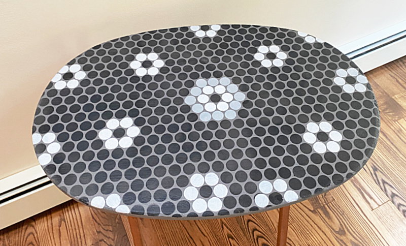 penny tile stenciled table