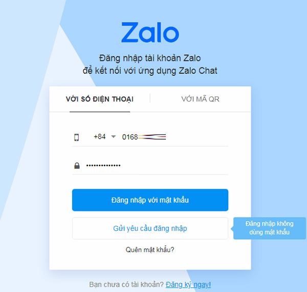 Đăng nhập Zalo bằng số điện thoại và mật khẩu đã đăng ký a