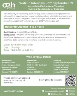 o2h discovery jobs,o2h group jobs,research chemist,m.sc,m.pharm,PhD,Pharmaceutical jobs,pharma jobs,vacancies,Walk-in jobs,o2h discovery career