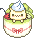 pixel art of a cat in a fruit salad dessert