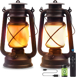 Vintage Lantern LED Battery Powered Camping Lamp Outdoor Hanging Lantern Flickering Flame Rechargeable Retro Lanterns