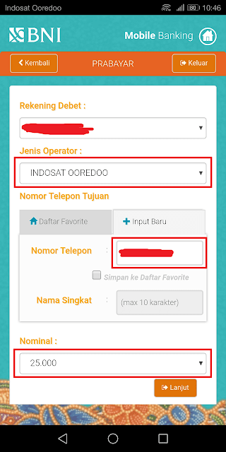 masukkan operator, nomor, dan nominal pulsa yang ingin dibeli